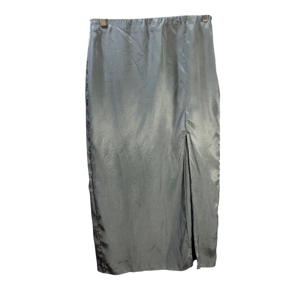 H&M Womens Satin Midi‎ Skirt With Side Slit Light Blue Size S